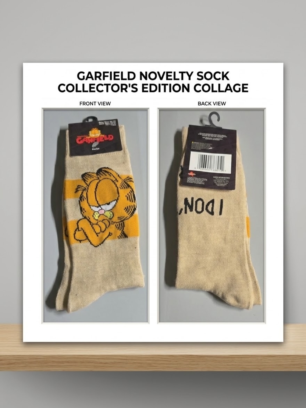 Garfield Novelty Crew Socks in Beige and Yellow - Licensed Cartoon Design